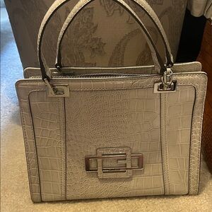 Guess Crocodile-Embossed Satchel in Gray